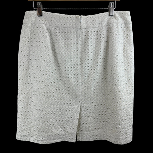 Elliot Lauren Cream Eyelet Classic Knee Length Skirt 10 Sophisticated Minimalist - Picture 2 of 7